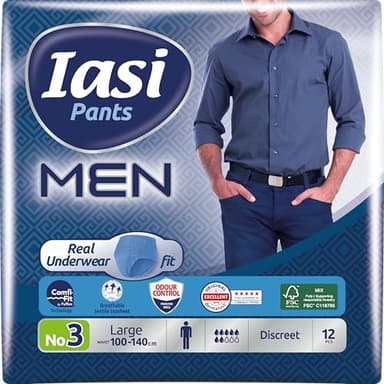 IASI Pants MEN, 12 Boxer Assorbenti monouso per Perdite Urinarie, Taglia L da Uomo, Elasticizzati, 12 Unità