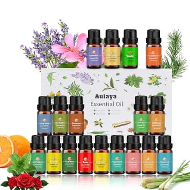 Oli Essenziali per Diffusori, Set di olio essenziale 18 x 10 ml, Essenze Naturali,Tea Tree Lavanda Rosmarino Eucalipto Ylang-ylang Incenso Citronella Arancia Menta Limone Bergamotto