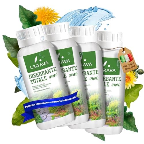 LERAVA® Diserbante Totale Potente - 4x500ml - Glifosate diserbante erbacce non selettivo - Erbicida distrugge foglie e radici - Graminacee e Dicotiledoni - Erbicida diserbante totale - diserbo totale
