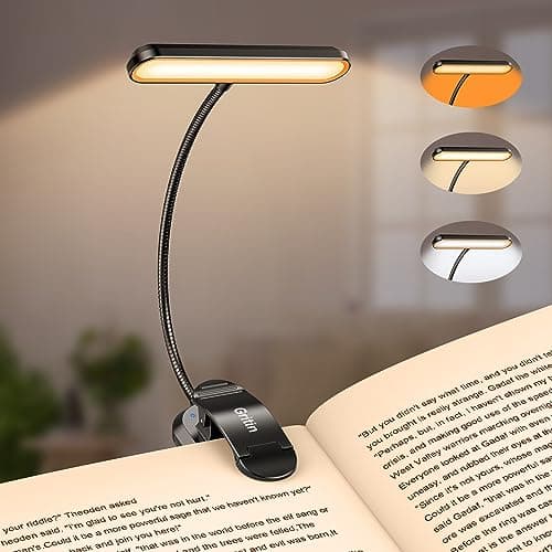 Gritin 19 LEDs Luce da Lettura per Libro, Lampada da Lettura con Clip Ricaricabile con 3 Temperature di Colore, 5 Luminosità Regolabili, 360°Flessibile Lampada Libro per Notturna