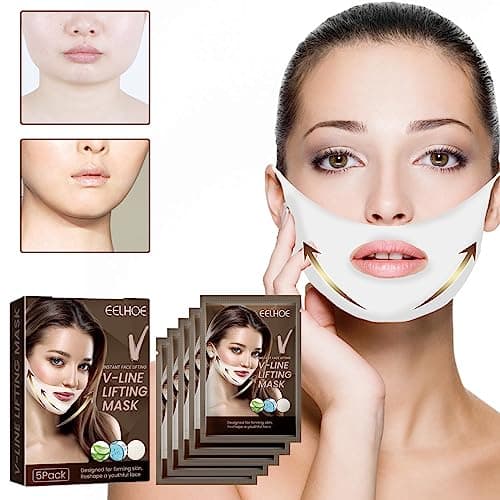 Maschera Linea V Maschera Lifting Facciale Doppio Mento Riduttore V-Chin Lifting Face Mask Maschera Dimagrante Per Il Mento Maschera Viso Lifting V Line Solleva I Contorni, Idrata E Rassoda (5 Pezzi)