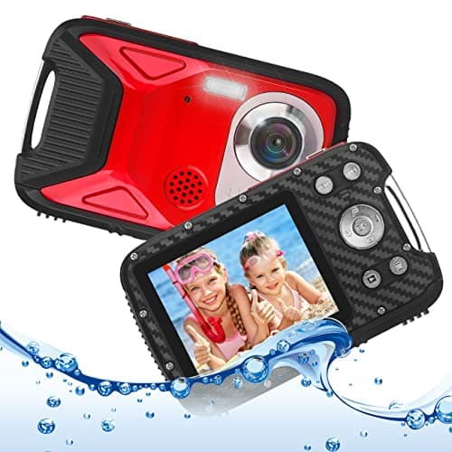 Heegomn Fotocamera digitale impermeabile per bambini, 16MP Full HD 1080P, zoom digitale 8x, videocamera subacquea per adolescenti/principianti (Rosso)