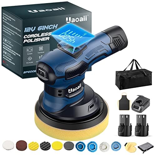 Uaoaii Lucidatrice Auto Senza Fili - BP600B 12V Lucidatrice a Batteria 4500 RPM 6 Pollici 6 Velocità Variabili con 2 Batterie, Kit Lucidatura Blu Scuro per Manutenzione di Auto e Barche