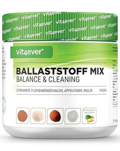 Combinazione di fibre alimentari - 400 g di polvere con bucce di psyllium, inulina (prebiotico), fibre di mela, semi di lino - Alto contenuto di fibre alimentari - Vegan - Con aroma naturale di ananas
