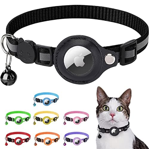 LZXLXS Airtag Collare Gatto Collari Per Gatti Per Apple Riflettente Regolabile con Chiusura di Sicurezza Nero