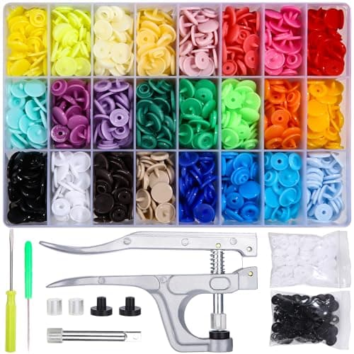 LEAZZLE Set di Bottoni a Pressione e Pinza per Bottoni Automatici, 400 Set di Bottoni a Pressione in Resina T5 di 24 Colori e Pinza per Bottoni Automatici Con Pellicole di Copertura T3, T5 e T8