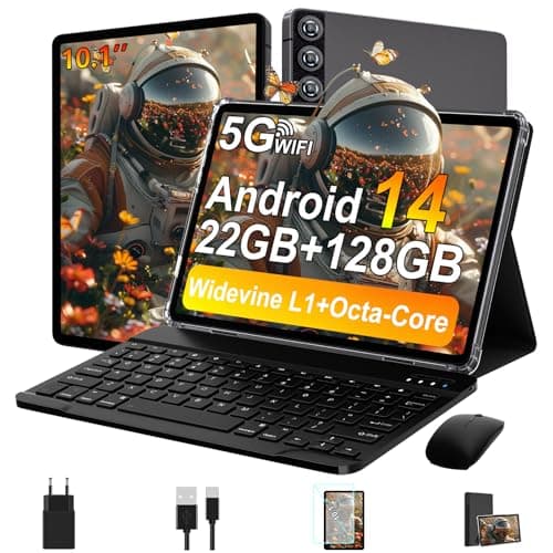 ZIOVO Tablet 10 Pollici Tablet Android 14, 22GB RAM+128GB ROM (TF 1TB), 5G WiFi/Supporto Widevine L1/Octa-Core/8000mAh/Corpo Metallico/8+5MP/BT 5.0, 2 in 1 Tablets con Tastiera e Mouse - Grigio