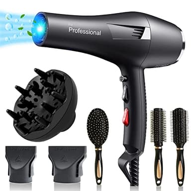 Asciugacapelli Professionale con Ioni 2400W,Rapida Salon Phon per Capelli con 1 diffusore 2 ugelli styling,2 Velocità 3 Impostazione di Calore,Phon forte per Famiglia, Salone, Parrucchieri
