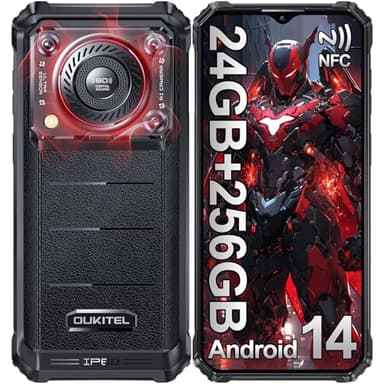 OUKITEL WP36 PRO Rugged Smartphone 2024, 10600mAh Telefono Indistruttibile Android 14, 24(6+18) GB+256 GB/1TB Telefono Rugged, 6.52" HD 13MP+5MP Cellulare Antiurto, 4G Dual SIM,GPS,OTG,NFC, Nero