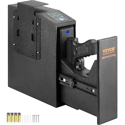 VEVOR Cassaforte per Pistole in Acciaio Cassaforte Biometrica per 1 Pistole Serratura 3 Modi di Tasti Sblocco per Impronte Digitali Combinazione 25,5x9,5x32 cm Pistole Uso Domestico Cassaforte Pistole
