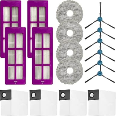 Kit di accessori di ricambio per aspirapolvere Eureka J15 Pro Ultra, lavabili e riutilizzabili, 4 filtri HEPA, 6 spazzole laterali, 4 panni per mocio, 4 sacchetti per la polvere