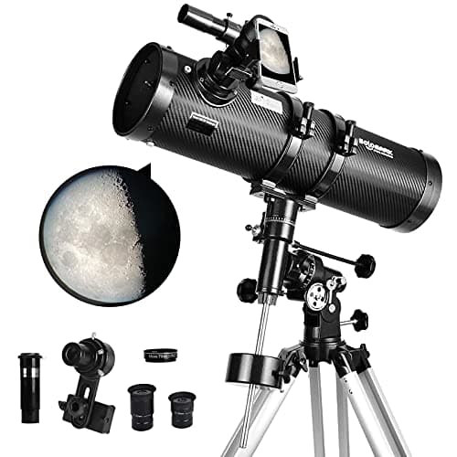 Telescopio riflettore newtoniano 130EQ per adulti, telescopi professionali per adulti astronomia, viene fornito con adattatore per smartphone con obiettivo Barlow 1.5X e filtro luna T 13%