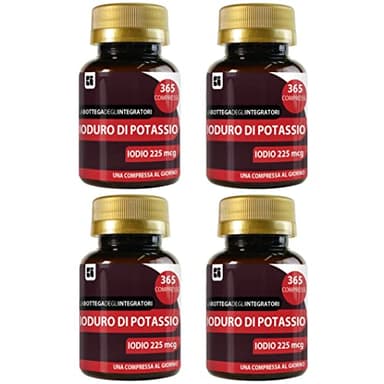 Ioduro Di Potassio 1460 Compresse 225 mcg Iodio 1 al giorno | Senza Glutine e Lattosio | non di origine animale | 4 Confezioni da 365