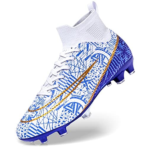 DimaiGlobal Scarpe da Calcio Uomo Sportivo attività all'aperto Tacchetti Professionali competizioni Scarpe da Allenamento Teenager Scarpe da Calcetto Prato Artificiale 45EU Bianco