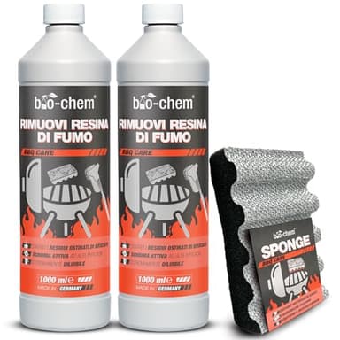 Bio-Chem - Rimuovi Resina per fumi 2L + Spugna BBQ - Pulitore sgrassante 2 in 1 Pulitore di Resina Spray per Griglie e Barbecue - Manutenzione della griglia del Barbecue
