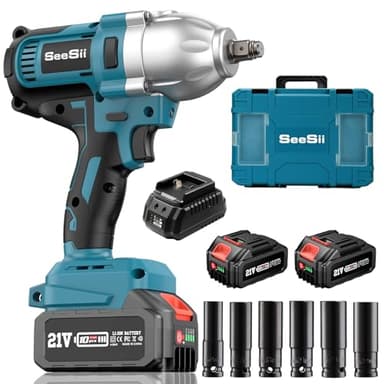 Seesii Avvitatore A Impulsi a Batteria 700Nm, Professional 1/2" Elevata Avvitatori a Massa Battente con Batteria 8000mAh, 6 Bussola(14/17/19/21/22/24mm), Avvitatore Batteria per Auto Casa
