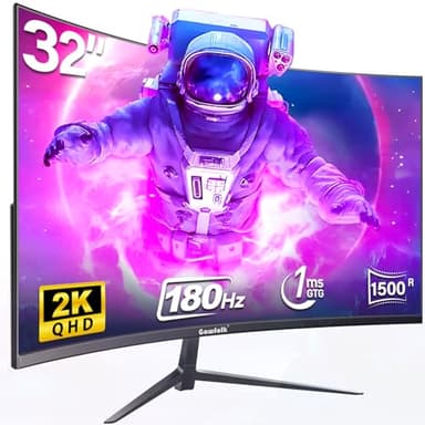 Gawfolk 32 Pollici Monitor 2k Curved Gaming Monitor 165hz, Schermo PC 2560x1440 (QHD),Computer Curvo 1500r Senza Cornice Supporta Vesa