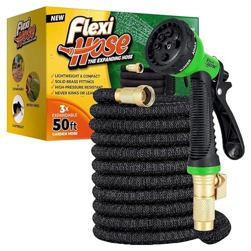 Flexi-Hose da Espandibile con Ugello a 8Funzioni,Tubo da Giardino Flessibile Leggero e Anti-attorcigliamento,Raccordi in Ottone Massiccio da 3/4 di Pollice e Doppio Nucleo in Lattice, 50 Piedi Nero