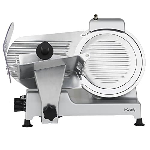 H.Koenig Affettatrice elettrica MSX250 Professionale, precisa, Spessore di Taglio 0-12 mm, Lama Made in Italy da 25 cm, affilatoio Integrato, 282 Giri/min, 240 W, Acciaio Inossidabile, Argento