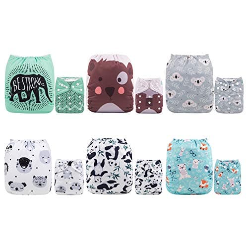 ALVABABY- 6 pannolini in tessuto, lavabili, misura regolabile,con 12 inserti 6DM16-IT