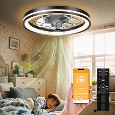 Airwit 48cm Ventilatore da Soffitto Silenzioso con Luce e Telecomando, Dimmerabile Lampada Ventilatore da Soffitto Moderno con Reversibile Motore DC, Lampadario Ventilatore per Camera da Letto, Cucina