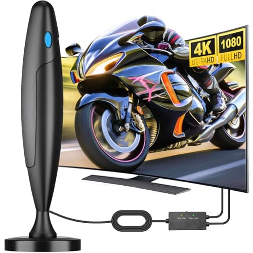 Yowrepu Antenna TV Interna, Antenne Portatile con Base Magnetica, Antenna TV da Interno con 400KM Gamma 360° Ricezione del Segnale Supporto 4K / 1080P HDTV,con 5M Cavo Coassiale - Blue