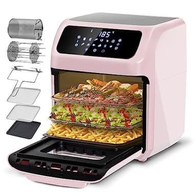 LLIVEKIT Forno ad Aria da 12L, Friggitrice ad Aria Calda Senza Olio con 12 Programmi Preimpostati, Mini Forno con Timer di 90min, Inclusi Ricettario e 6 Accessori, 1800W, Rosa