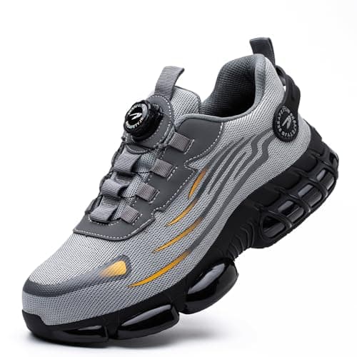 GemChve Scarpe Antinfortunistiche Uomo Donna Leggere Traspiranti Sneakers Antiscivolo Scarpe Sicurezza con Punta in Acciaio Regolazione Rapida dei Lacci Grey 43 EU