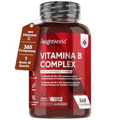 Vitamina B Complex ad Alto Dosaggio, 365 Micro-Compresse Vegan, 1 al Giorno (Per 1 Anno) con Biotina, Acido Folico, Riboflavina, Vitamina B12 (Metilcobalamina) e Vit C (Acido Ascorbico), Senza OGM