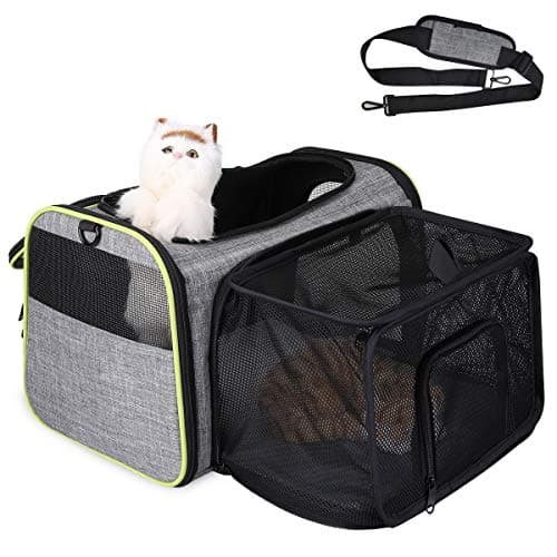 TAMOWA Trasportino per Cani e Gatti, Borsa da Viaggio Pieghevole Trasportino Morbido con Tappetino in pile, Espandibile Pet Carrier per Cani, Borsa a Tracolla Morbido da Viaggio in Treno e Aereo