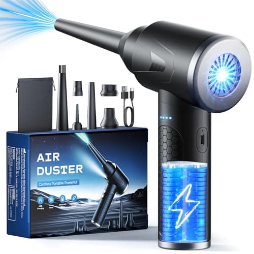 Aria Compressa Elettrico a 3 Velocità con luce LED, 100.000 Giri/Min Aria Compressa Spray con Batteria da 9000 mAh, Potente Kit Pulizia PC, Divano, Tastiera, Auto