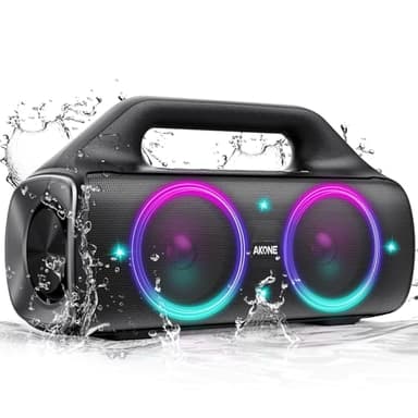 AKONE Cassa Bluetooth Portatile, Wireless Cassa Bluetooth Potente 80W con Luce LED, Super Bass,20H, Altoparlante Bluetooth IP67 Impermeabile, Party Speaker Loud Sound per Campeggio, Spiaggia, Garage