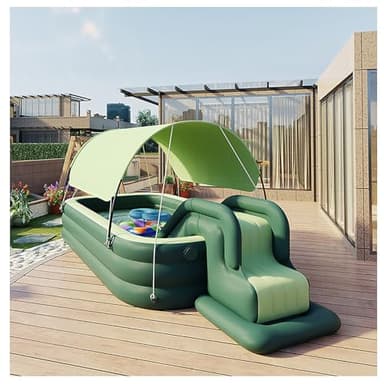 2,1/2,6/3,1 m Piscina gonfiabile/piscina con tettoia, piscina gonfiabile for bambini e adulti, piscina for bambini con scivolo gonfiabile, piscina gonfiabile for cortile, giardino(Color:Green,Size:2.1