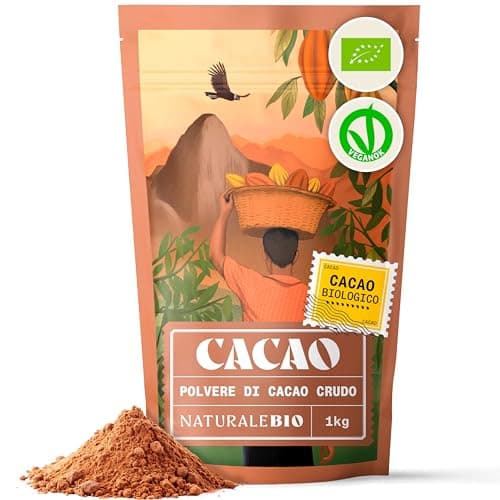 NaturaleBio Cacao Biologico in Polvere 1kg. Naturale e Puro da Fave Crude. Non Zuccherato. Prodotto dalla pianta Theobroma Cacao. Lavorato a basse Temperature. Testato per Metalli Pesanti