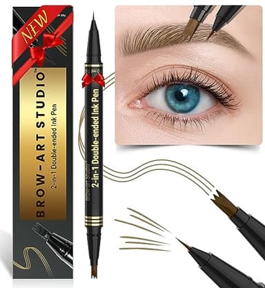 iMethod Microblading - Matita per sopracciglia 2 in 1, con micro applicatore a 3 punte e punta precisa del pennello per sopracciglia naturali, marrone chiaro