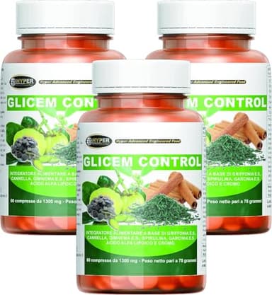Hyper Glicem Control 3 Box da 60 Cpr - Integratori per Glicemia con Griffonia, Cannella, Gymnema, Spirulina, Garcinia Cambogia, Acido Alfa Lipoico e Cromo Picolinato - Metabolismo dei Carboidrati