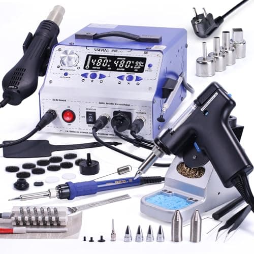 YIHUA 948-II stazione dissaldante con stazione saldante 4-IN-1 con 60W saldatura, dissaldatore, saldatore aria calda, Penna Aspirante con 30 accessori(EU PLUG)