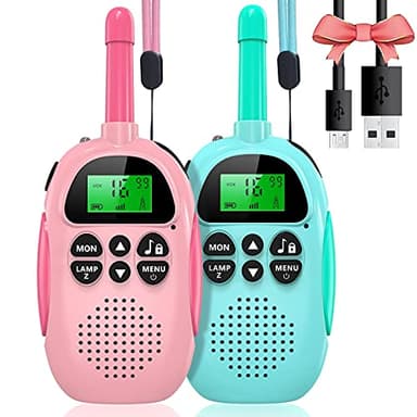 Uleway Walkie Talkie Bambini Ricaricabili Longue Portée, Ricetrasmittenti 16 Canali con LCD Retroilluminato Funzione VOX Blocco Tastiera Torcia, Regalo per Ragazzi di 3-12 Anni (Blu e Rosa)