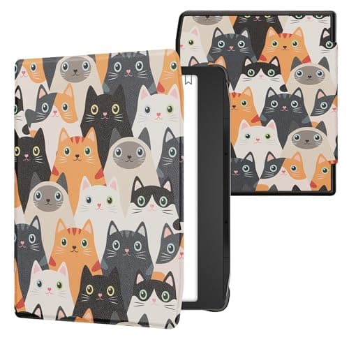 kwmobile Custodia eReader Compatibile con Pocketbook Era/Era Color Cover - eBook Reader Flip Case - arancione/nero/bianco - Gatti