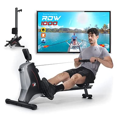 YM ROW 1000 vogatore pieghevole per casa, Magnetica, silenzioso ed ergonomico, robusto e compatto, 8 livelli, Bluetooth + App per allenare e video (Kinomap), guida scorrevole in alluminio