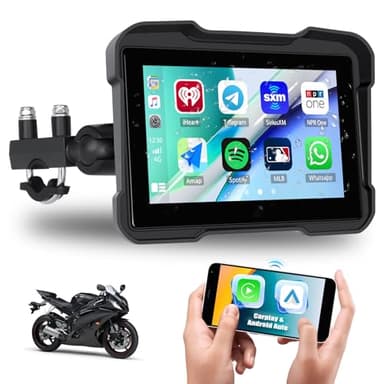 CAMECHO Senza Fili Schermata Carplay Per Moto, 5 Pollici Portatile Schermo Touch Carplay Moto Navigatore Con Impermeabile Doppio Bluetooth Siri, G00gle, EQ per Moto