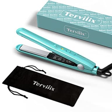Terviiix Mini piastra per capelli, mini piastre in ceramica per capelli corti/ricci con frangia, leggera e portatile, piastre per lisciare piccole, voltaggio universale per viaggi, custodia, blu