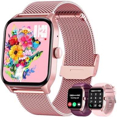 Orologio Smartwatch Donna Fitness Watch: Orologi con Chiamate Pressione Sanguigna Contapassi Impermeabile Polso Sport Tracker Bluetooth Calorie Messaggi 1,83" Quadrato Touch per Android iOS Telefono