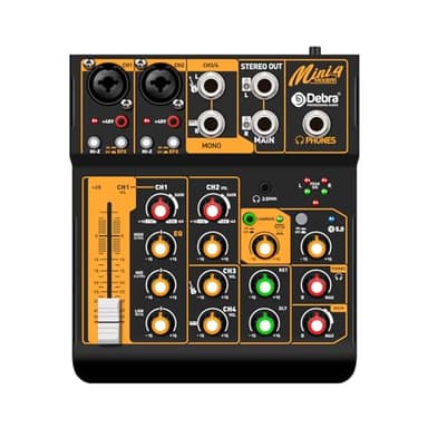 Mixer audio professionale Mini4, mixer audio per streaming, mixer audio a 4 canali, interfaccia audio USB e alimentazione phantom 48 V Bluetooth per mixer podcasting, performance dal vivo (MINI4)