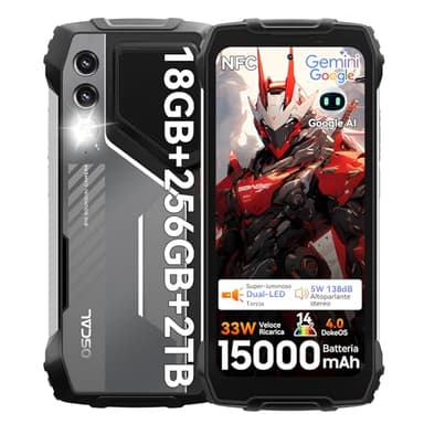 OSCAL PILOT 1 Rugged Smartphone Gemini AI Android 14, 15000mAh/33W, Helio G81 18GB+256GB/2TB Telefono Indistruttibile, 6.67" HD+/90Hz, AI 50MP+32MP, 5W 138dB Stereo Speakers, 170LM LED, NFC/OTG/GPS