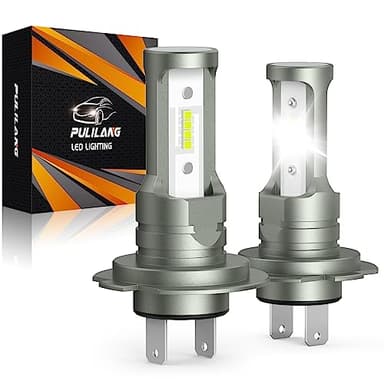 Pulilang Lampadine H7 LED, 55W 18000LM 6500k Bianco Freddo 400% Luminosità 1:1 Mini Dimensioni H7 LED Non Polarità Per Auto e Moto Faro Per Sostituzione Lampadine Alogene e Kit Xenon 2 Lampade
