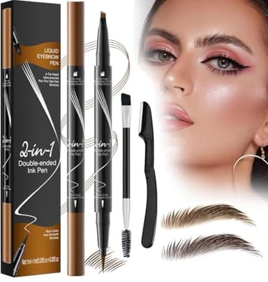 Matita Sopracciglia,Matita Per Sopracciglia Waterproof,Matita Microblading Sopracciglia,Crea sopracciglia dall'aspetto natural,Trucco Naturale Di Lunga Durata Fine (2in1-DARK BROWN)