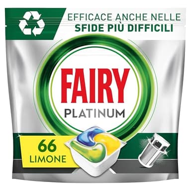 Fairy Platinum Detersivo Pastiglie Lavastoviglie, Brillantante, 66 Capsule Lavastoviglie, Limone, con Sistema di Prelavaggio Integrato, Efficace nelle Sfide Difficili Contro lo Sporco