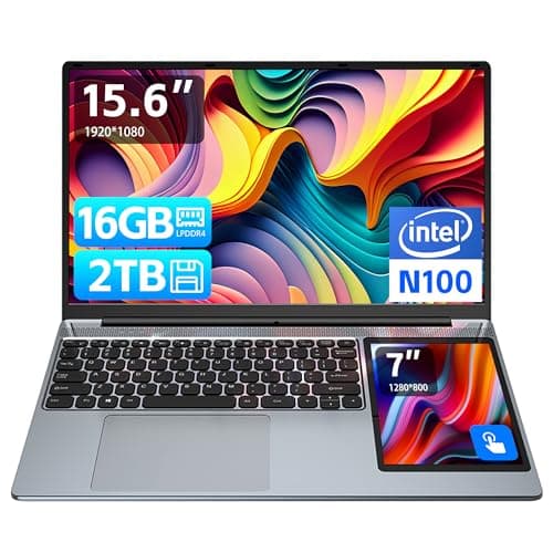 Computer portatile IPS da 15,6 pollici + 7 '' Touch, 12a generazione N100 Dual Screen Laptop 16G DDR4 RAM 2TB SSD Slim Office Notebook PC con tastiera retroilluminata stilo per impronte digitali