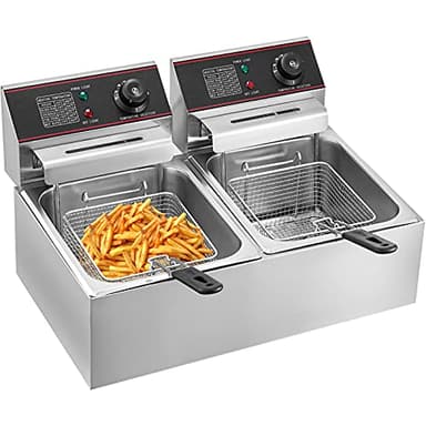 VEVOR Friggitrice Elettrica Professionale 12L 5000W con Doppio Cestino Elettrico Doppio Serbatoio Controsoffitto Friggitrice Francese in Acciaio Inossidabile